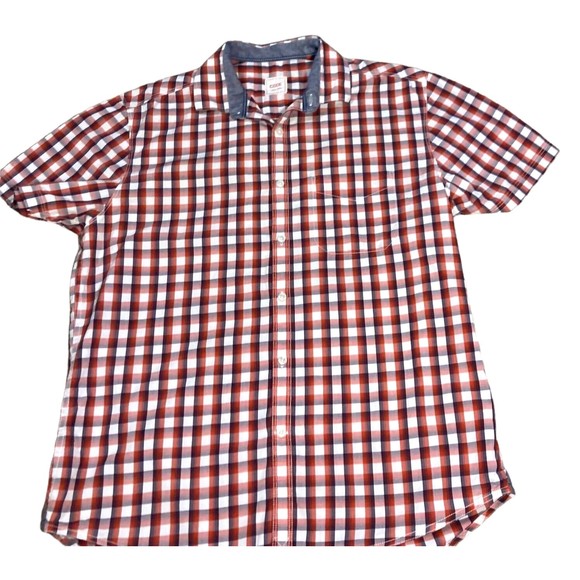 CODE men's L 42cm button down short sleeve gingham blue red white 100% cotton - Picture 1 of 11